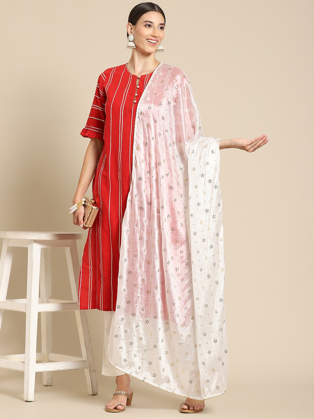 

Saadgi White Mukaish Handwork Gotta Patti Dupatta
