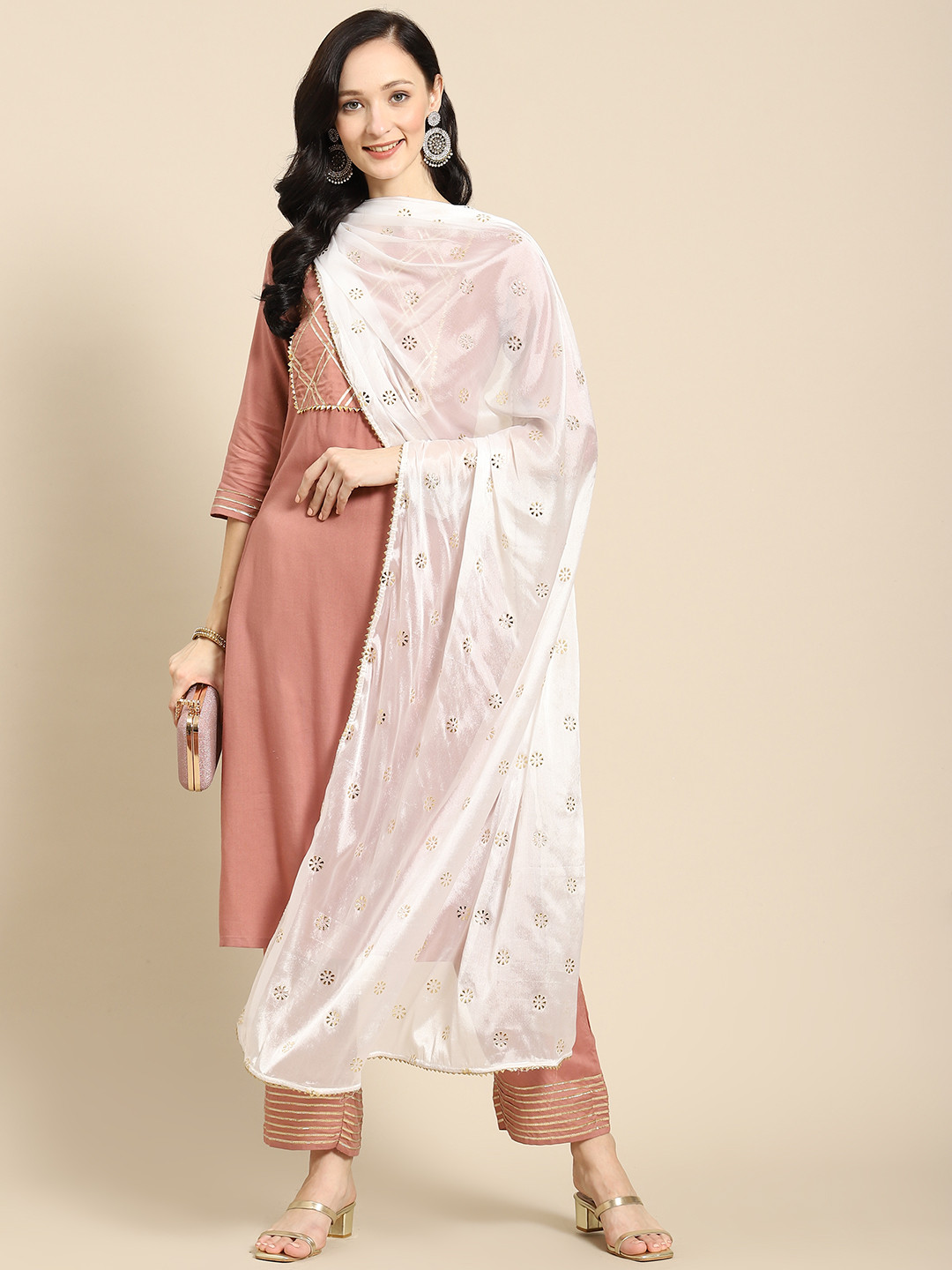 

Saadgi White Mukaish Handwork Gotta Patti Dupatta