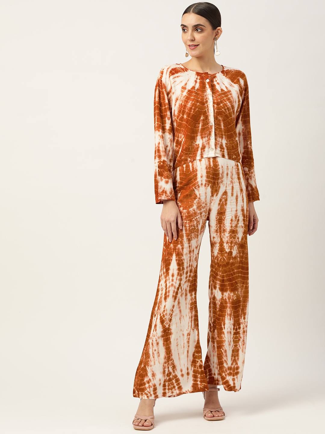 

Maaesa Women Brown & White Tie & Dyed Co-Ords