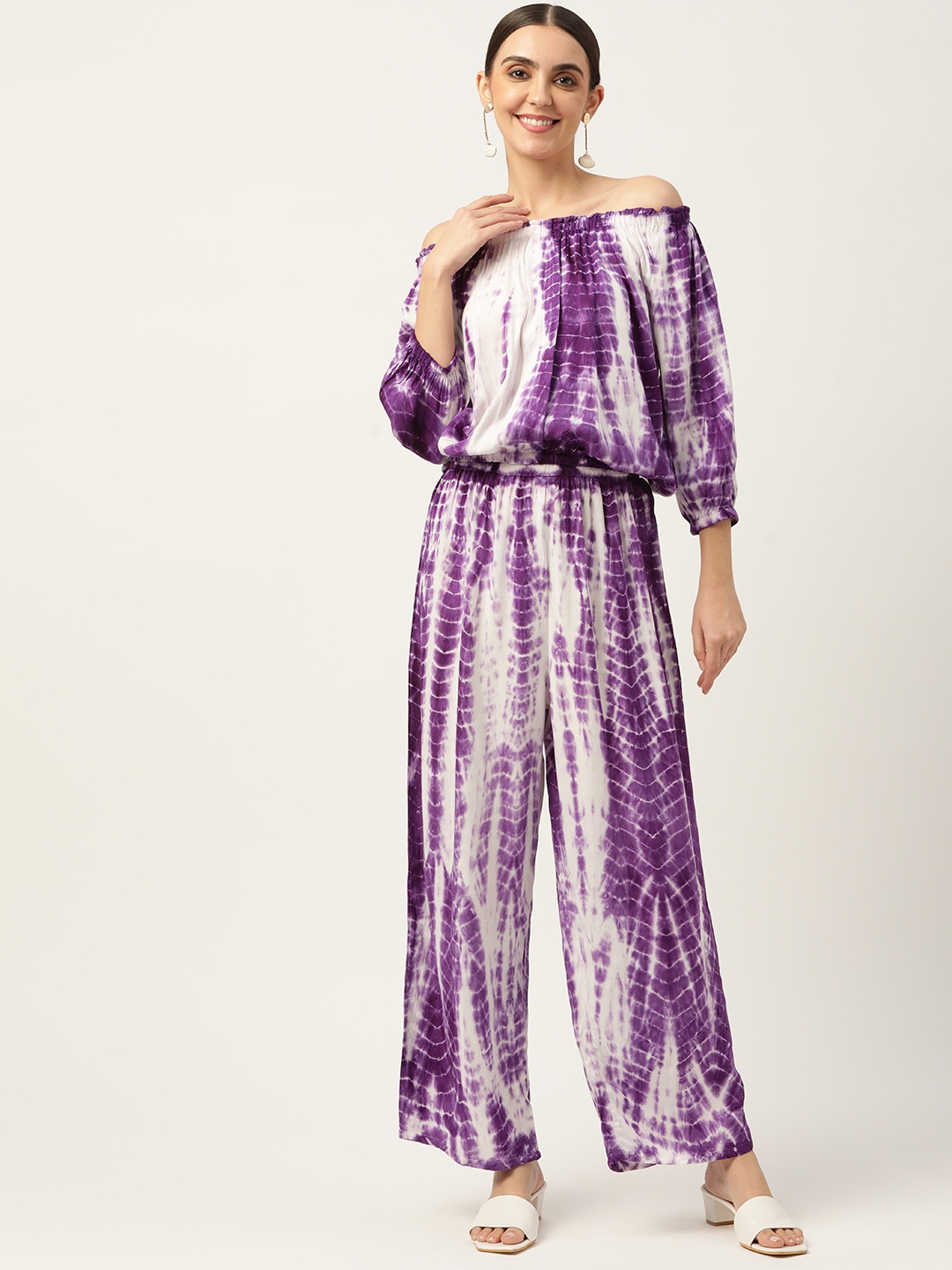 

Maaesa Women Purple & White Tie & Dyed Co-Ords