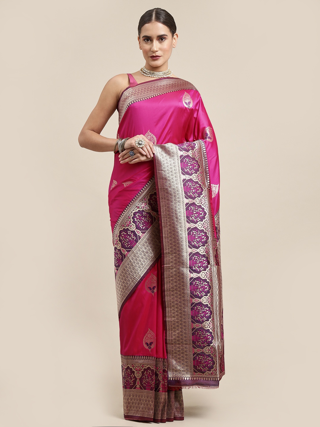 

Royal Rajgharana Saree Pink & Silver Woven Design Silk Blend Sarees