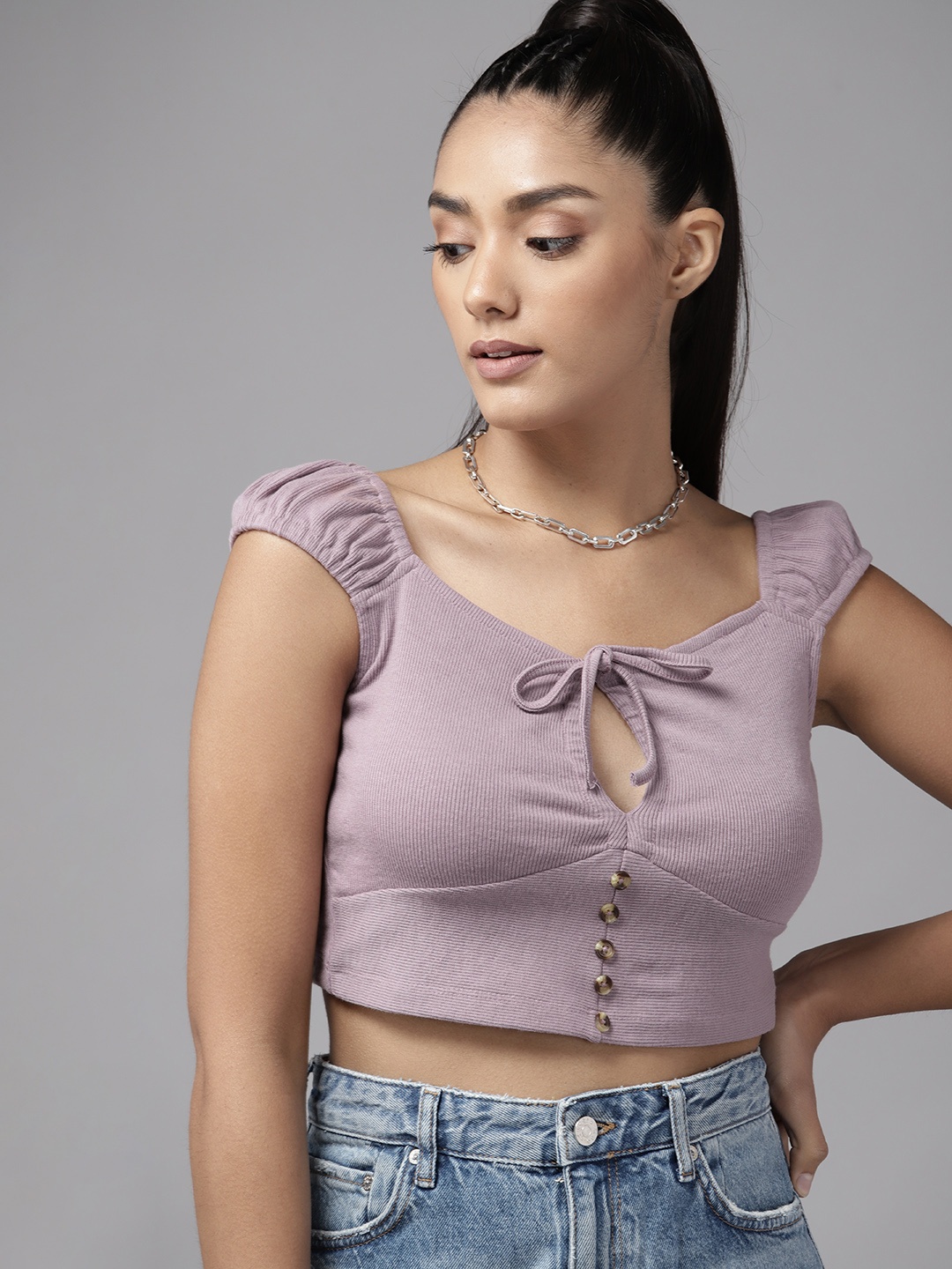 

Roadster Lavender Sweetheart Neck Crop Top