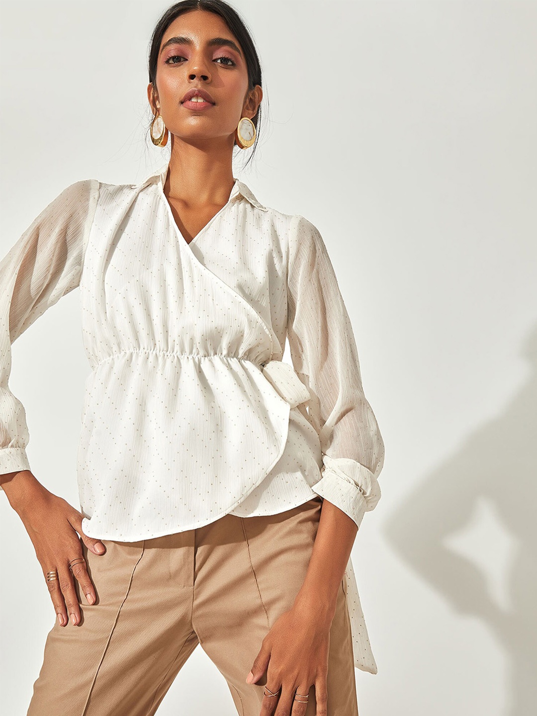 

The Label Life White Beaded Peplum Top