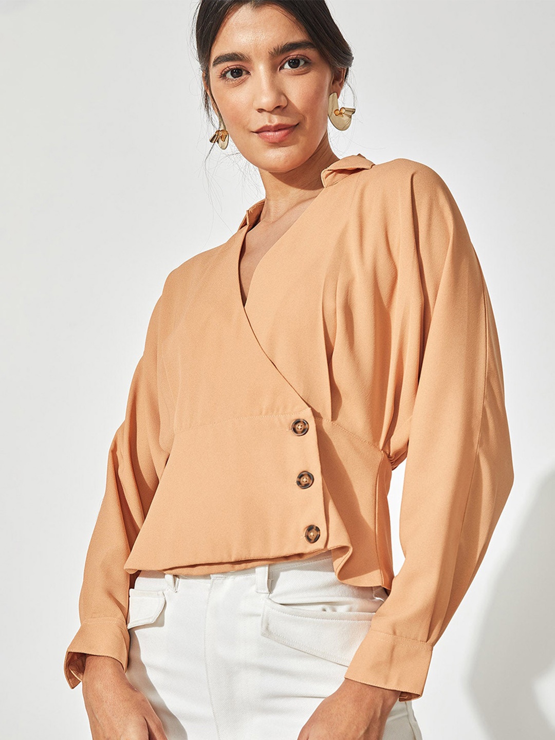 

The Label Life Beige Kimono Sleeve Wrap Top