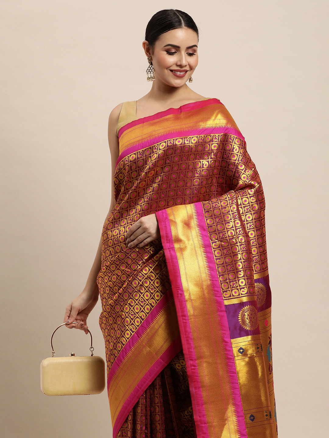 

Royal Rajgharana Saree Purple Ethnic Motifs Silk Blend Banarasi Sarees