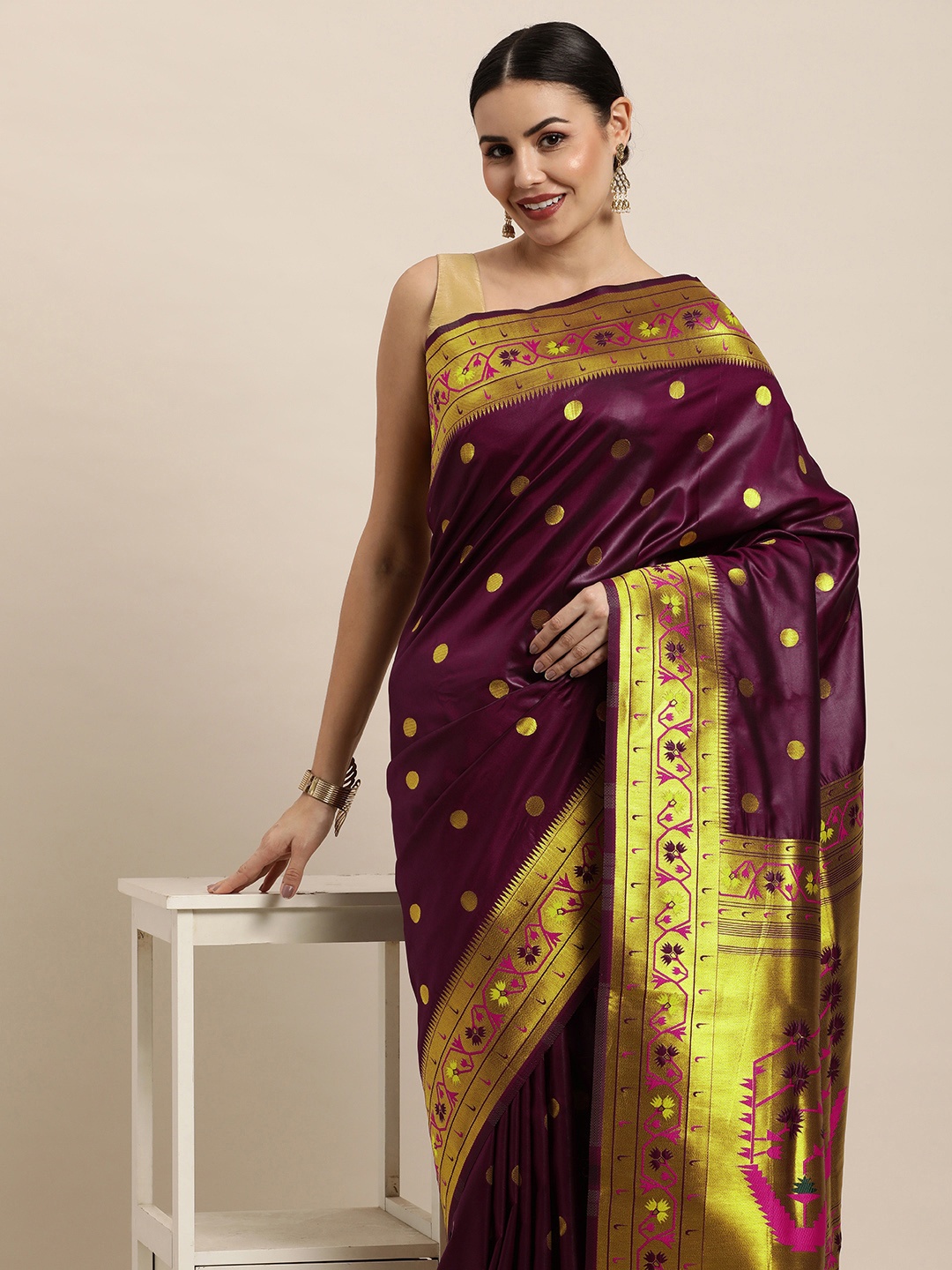 

Royal Rajgharana Saree Burgundy Ethnic Motifs Silk Blend Banarasi Sarees