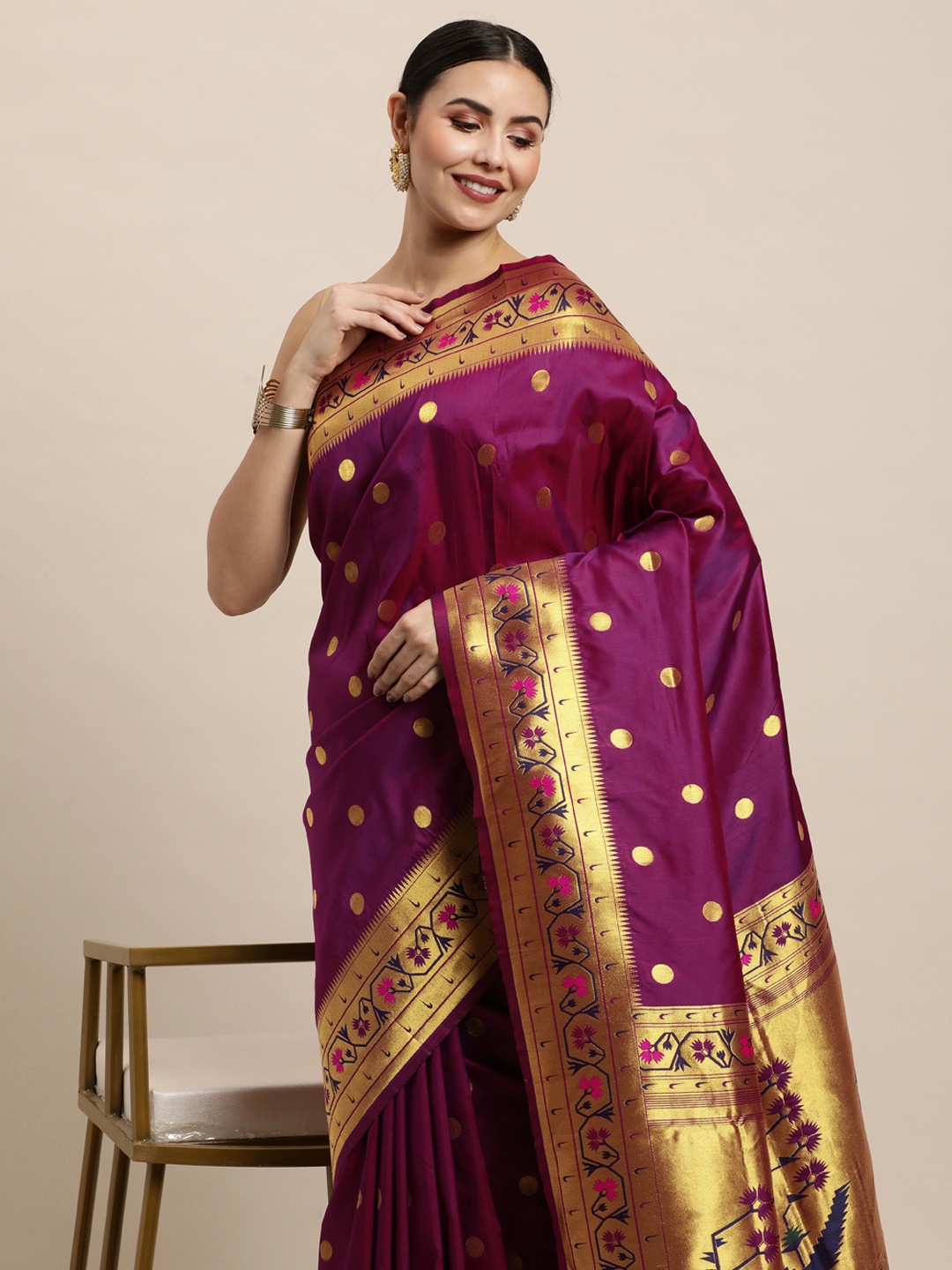 

Royal Rajgharana Saree Purple Ethnic Motifs Silk Blend Banarasi Sarees