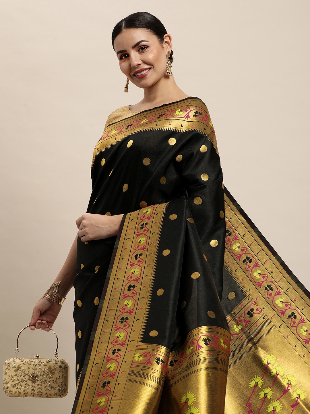 

Royal Rajgharana Saree Black Ethnic Motifs Silk Blend Banarasi Sarees