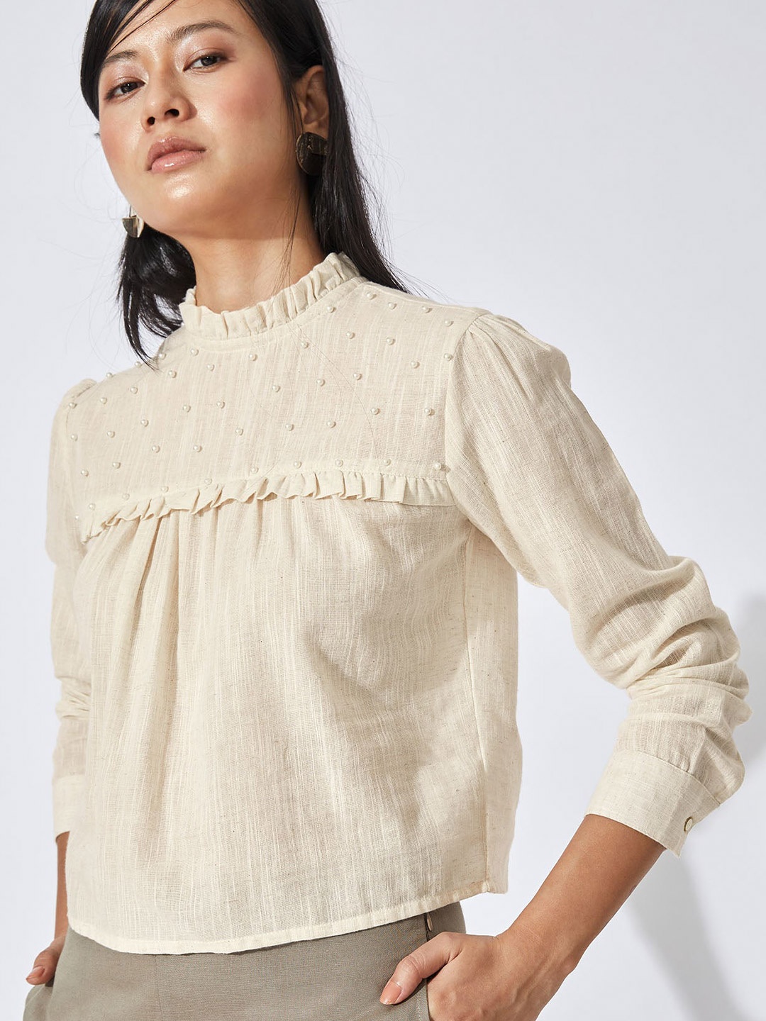 

The Label Life White Ruffles Gathered Top