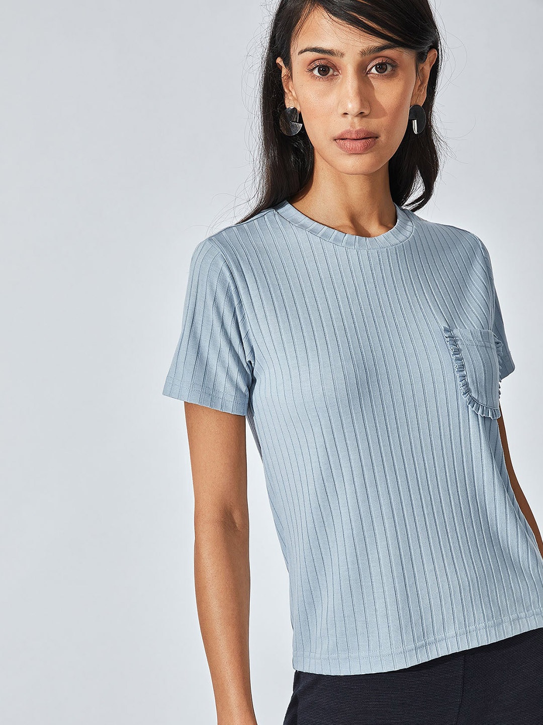 

The Label Life Blue Striped Rib Jersey Top