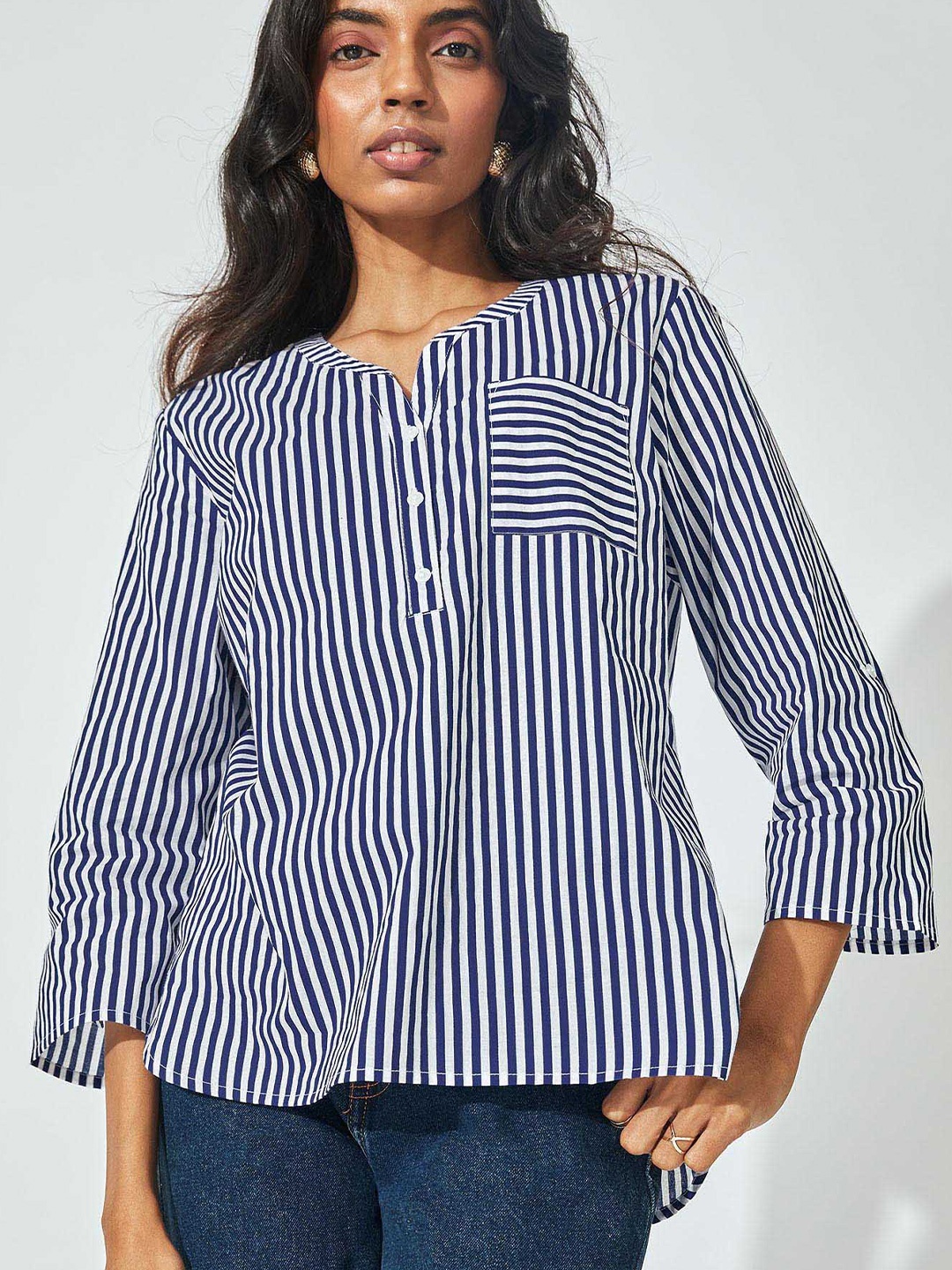 

The Label Life Midnight Blue Striped Top