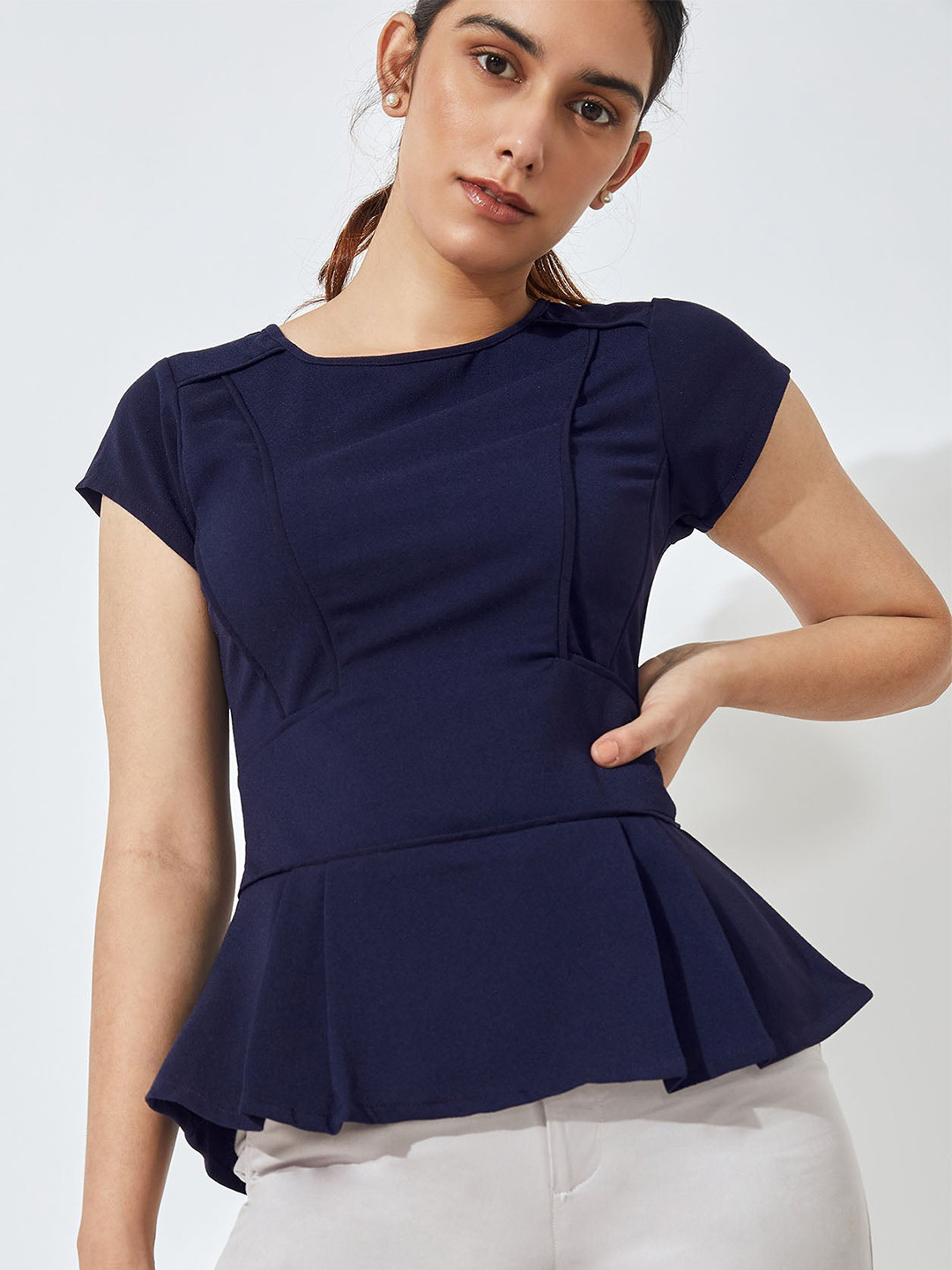 

The Label Life Navy Blue Peplum Top
