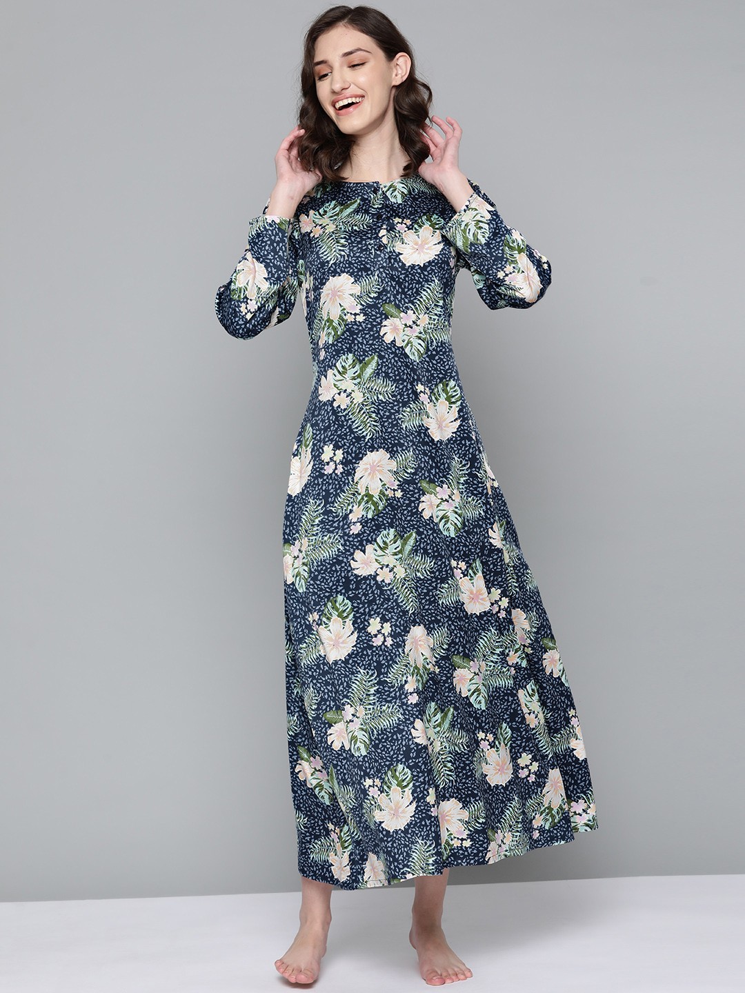 

HERE&NOW Blue Printed Maxi Nightdress