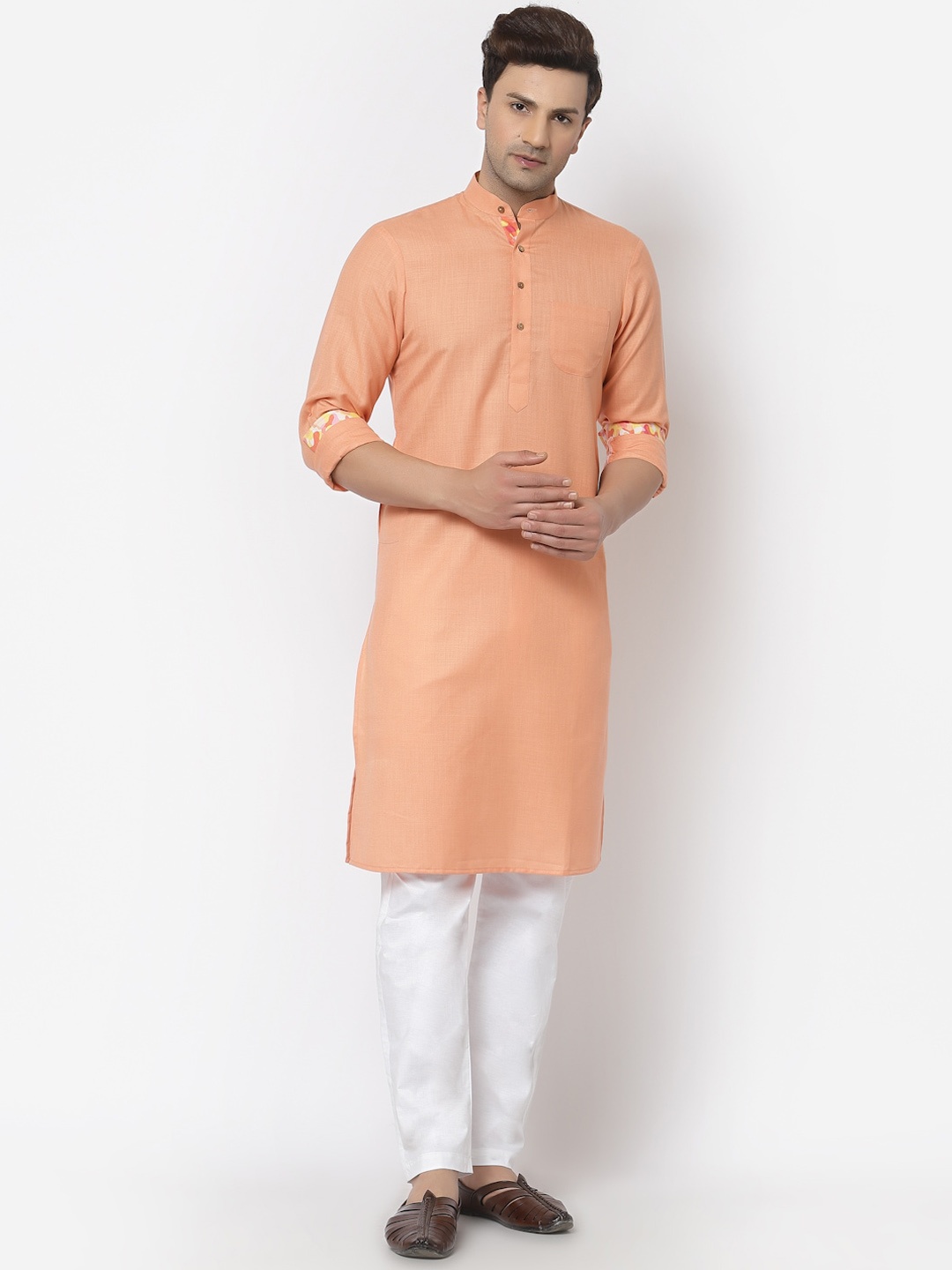 

Chitwan Mohan Men Peach-Coloured Kurta with Pyjamas