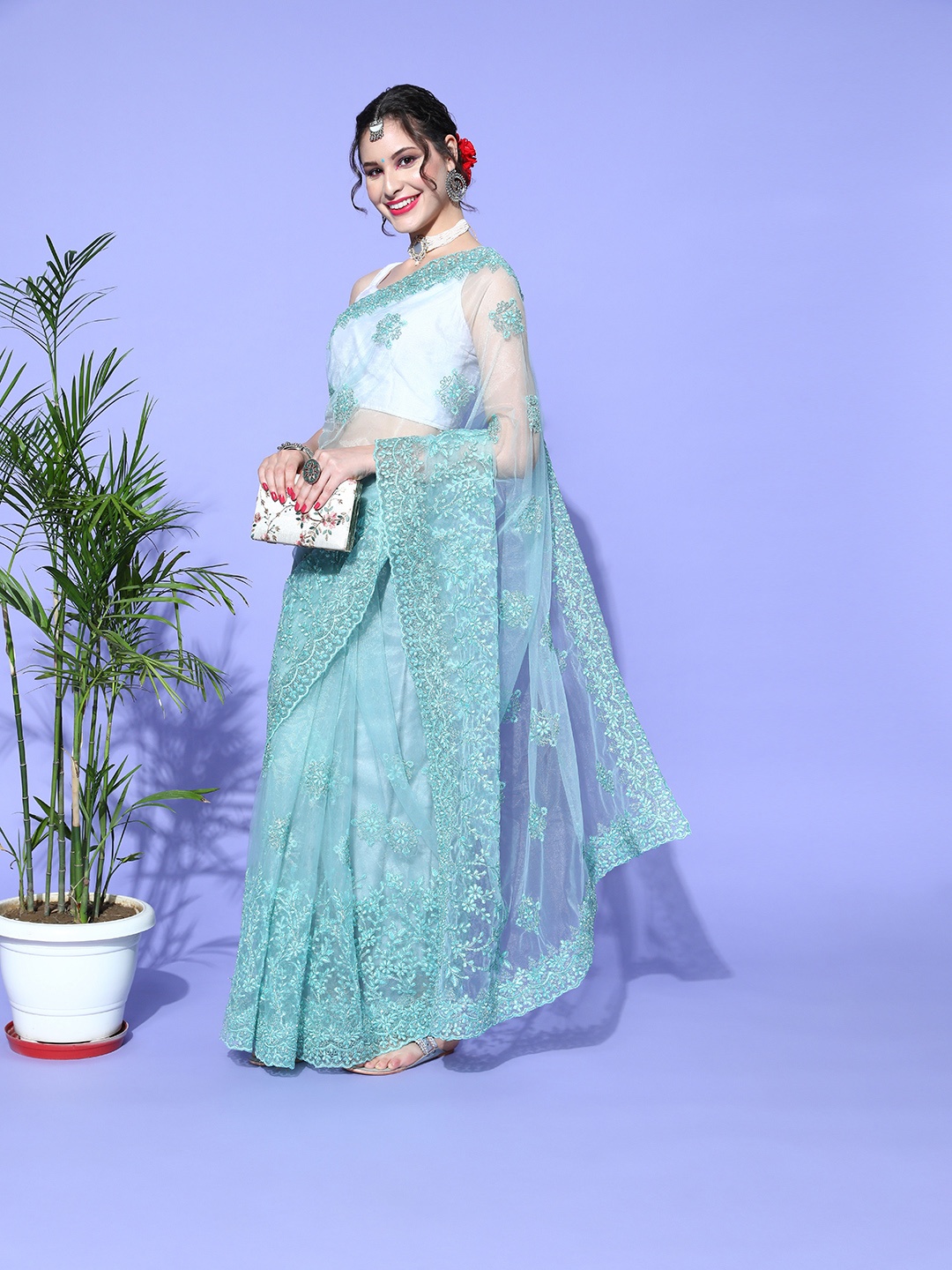 

Chhabra 555 Ethnic Motifs Saree with Embroidered border, Blue