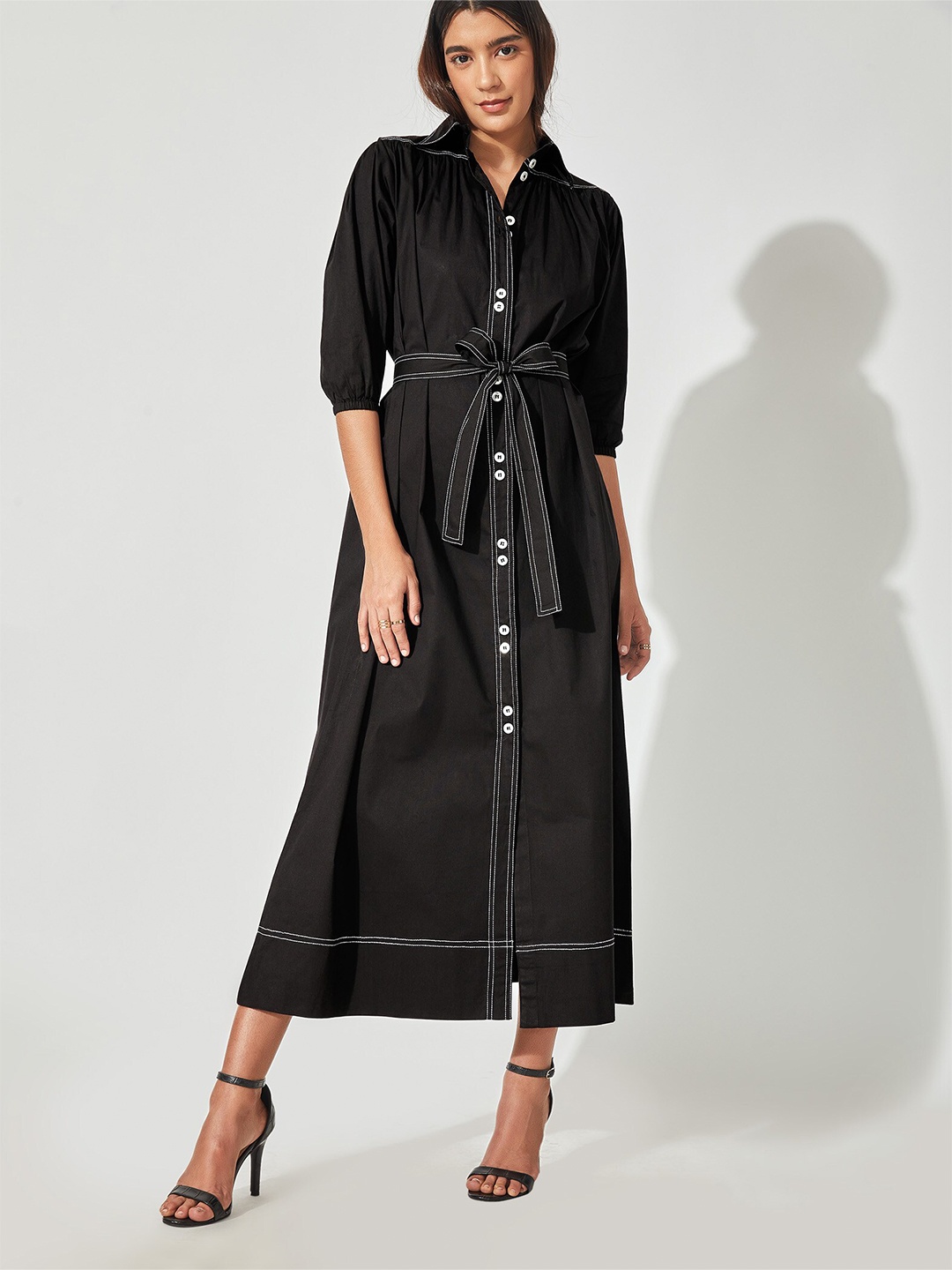 

The Label Life Black Monochrome Button Down Maxi