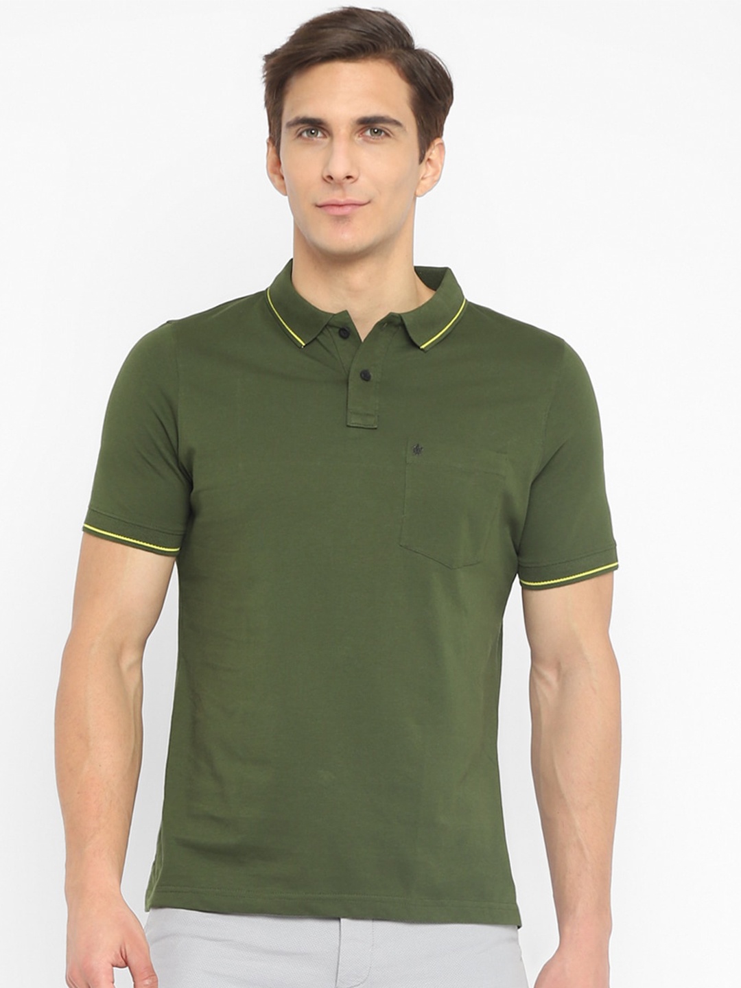 

Turtle Men Olive Green Polo Collar Pure Cotton Slim Fit T-shirt