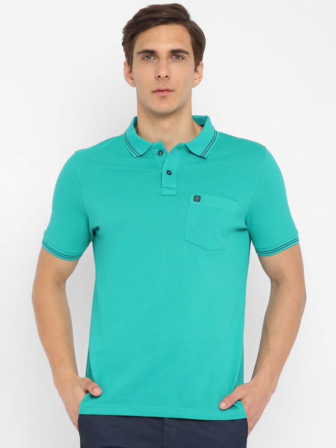 

Turtle Men Turquoise Blue Polo Collar Slim Fit T-shirt