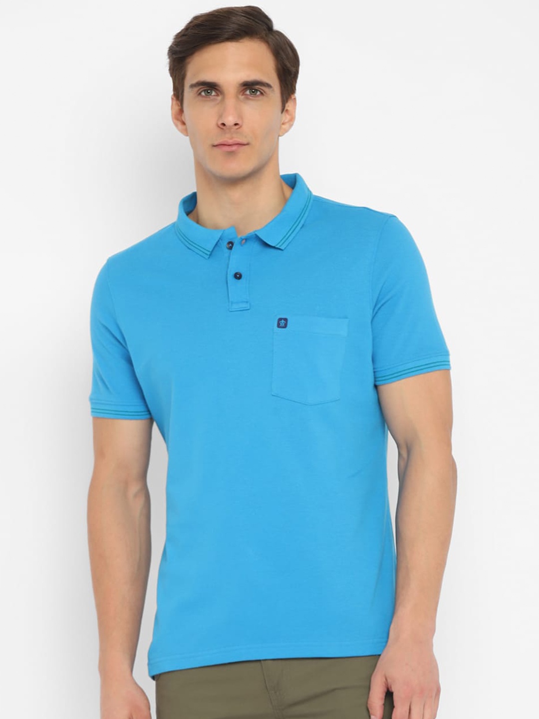 

Turtle Men Blue Polo Collar Slim Fit T-shirt