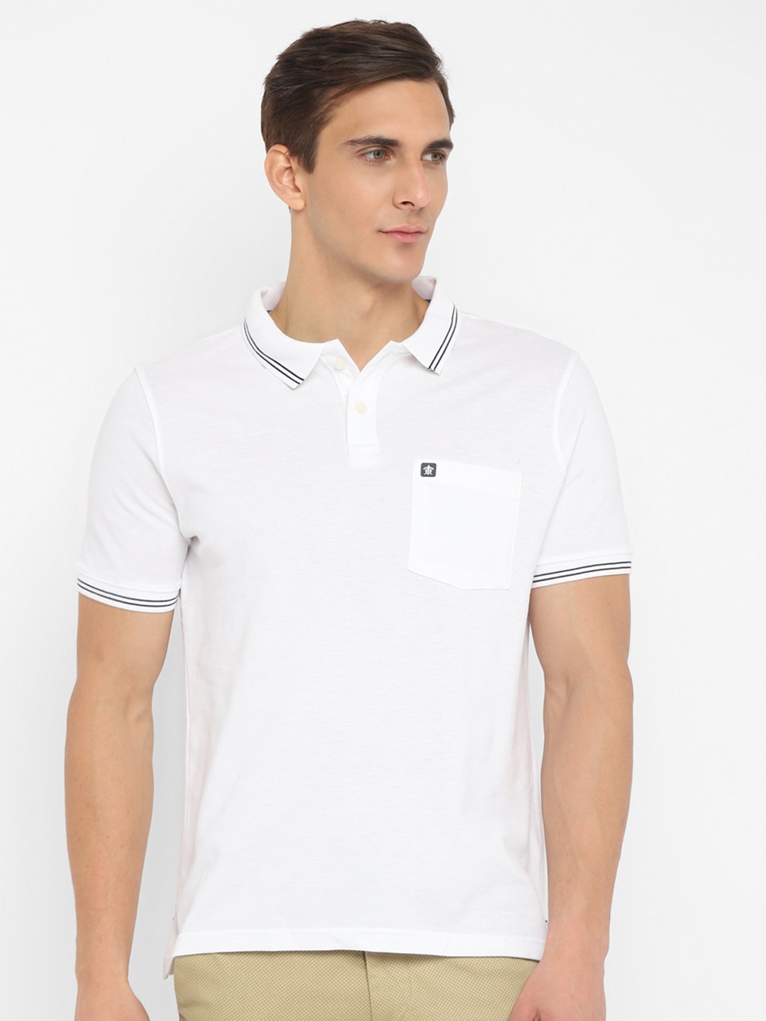 

Turtle Men White Polo Collar Slim Fit T-shirt