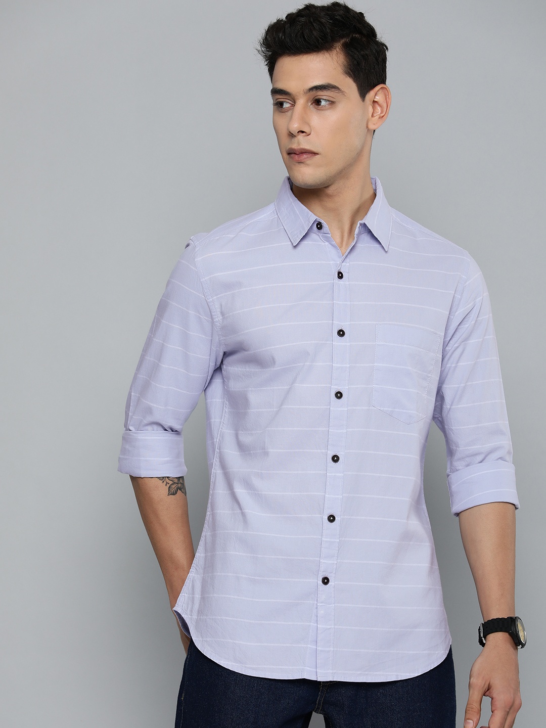 

Harvard Men Lavender Horizontal Stripes Striped Casual Shirt