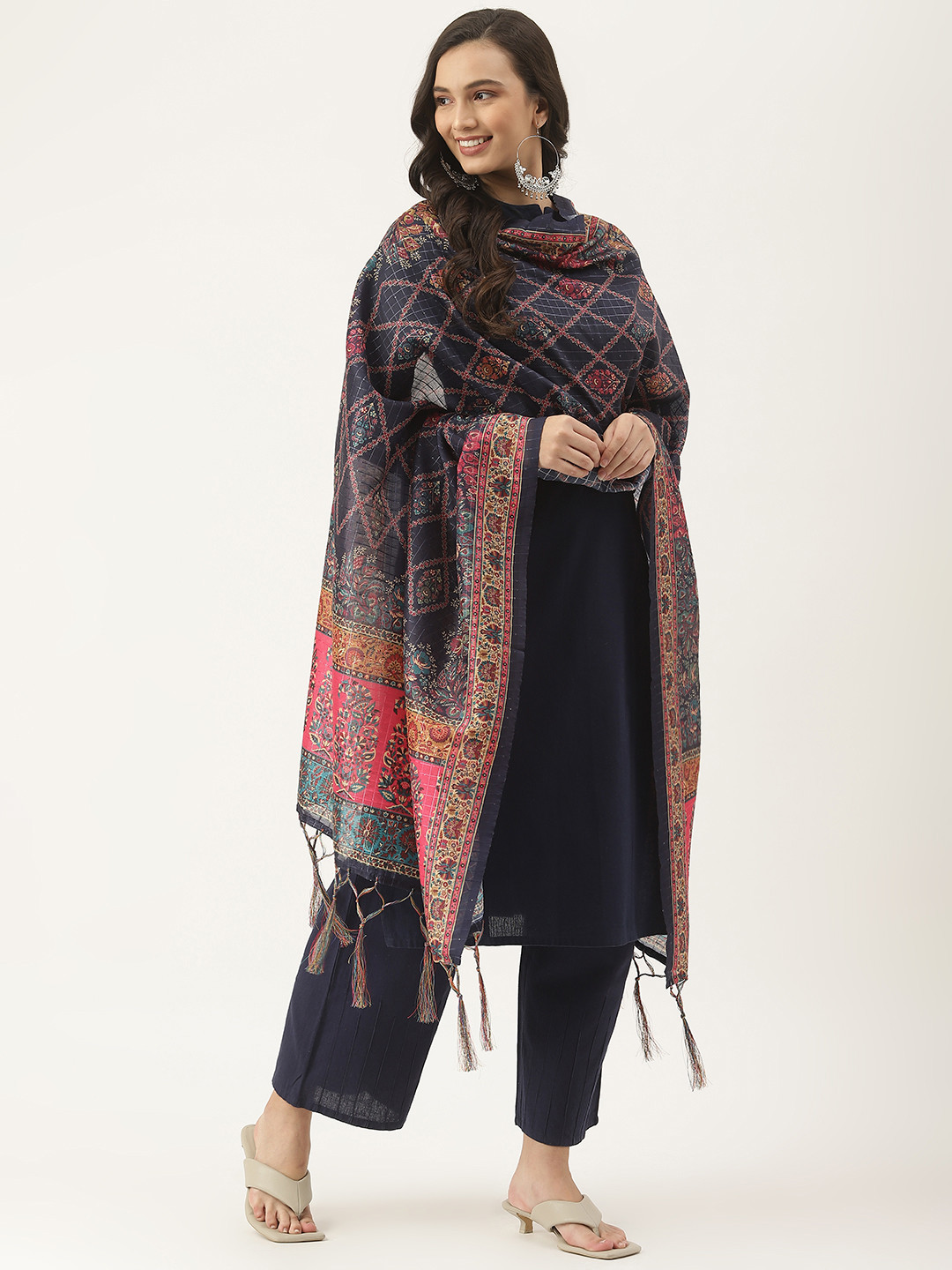 

VAABA Blue & Pink Ethnic Motifs Printed Dupatta
