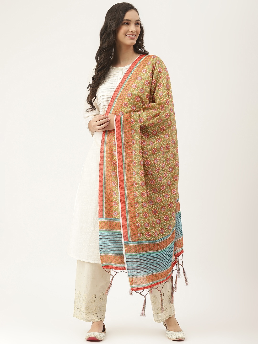 

VAABA Yellow & Multicoloured Ethnic Motifs Printed Dupatta