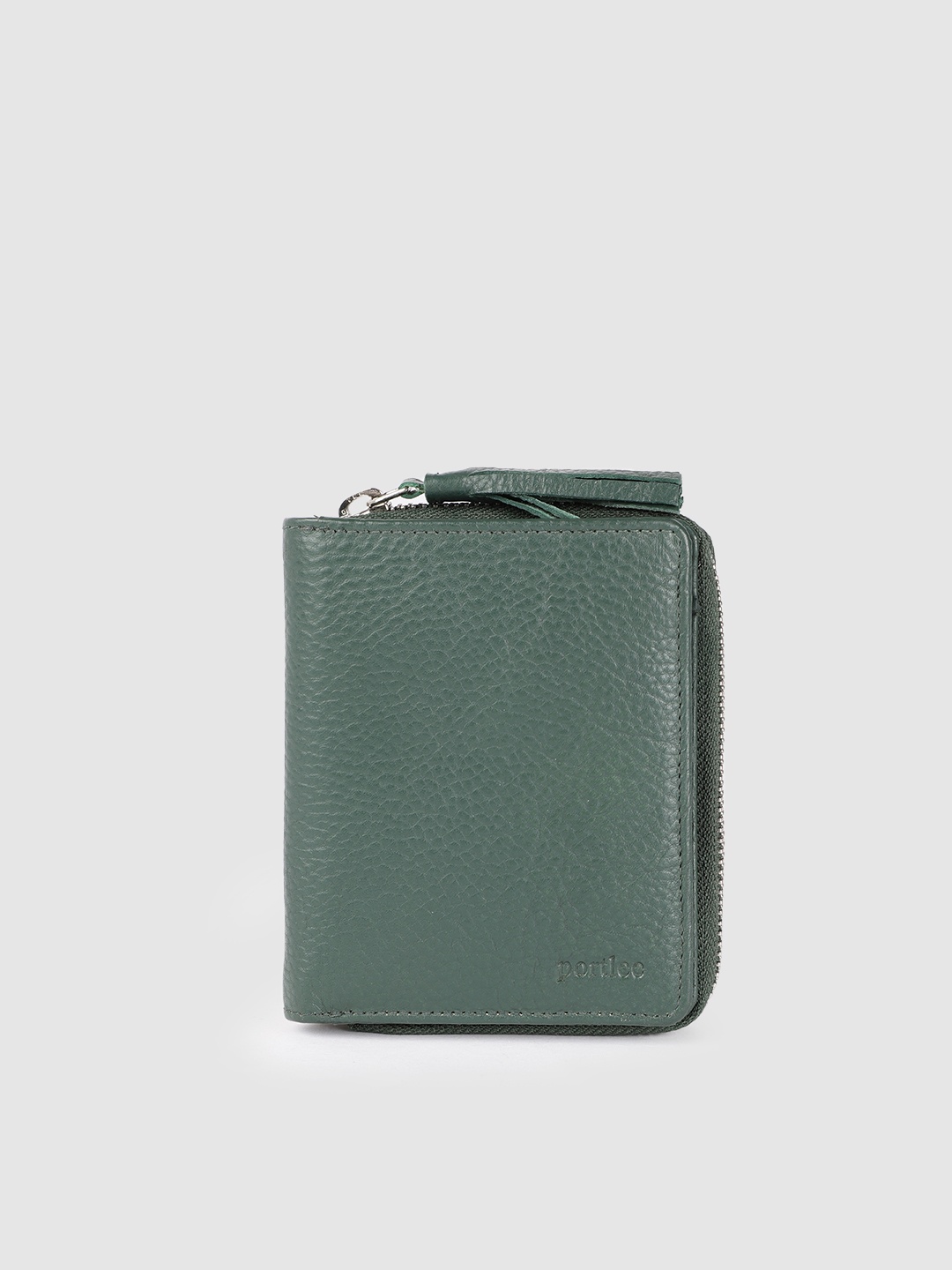 

PORTLEE Women Green Leather Zip Around Wallet