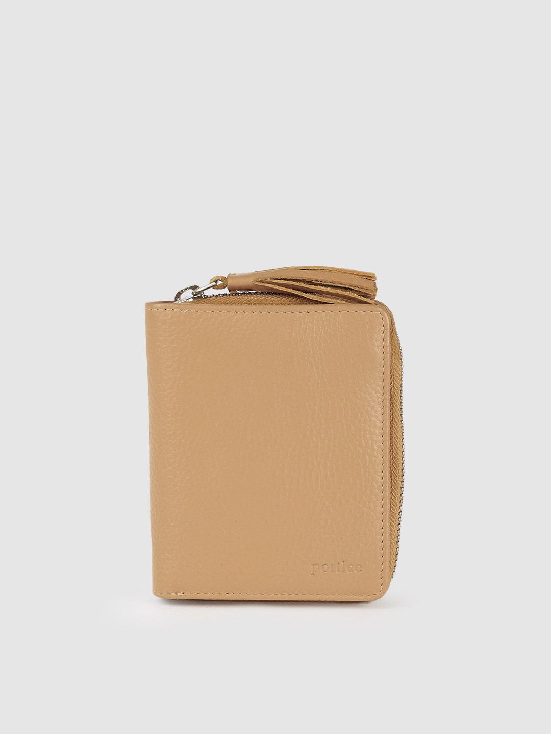 

PORTLEE Women Beige Leather Zip Around Wallet