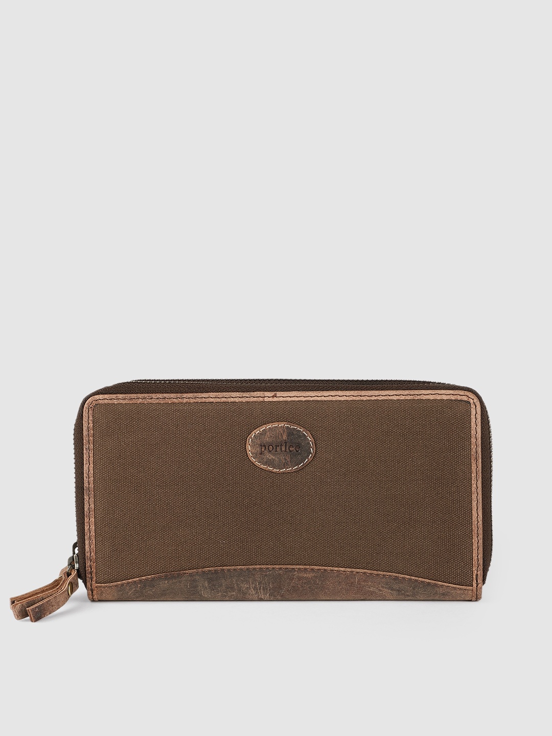 

PORTLEE Women Brown Leather Zip Around Wallet