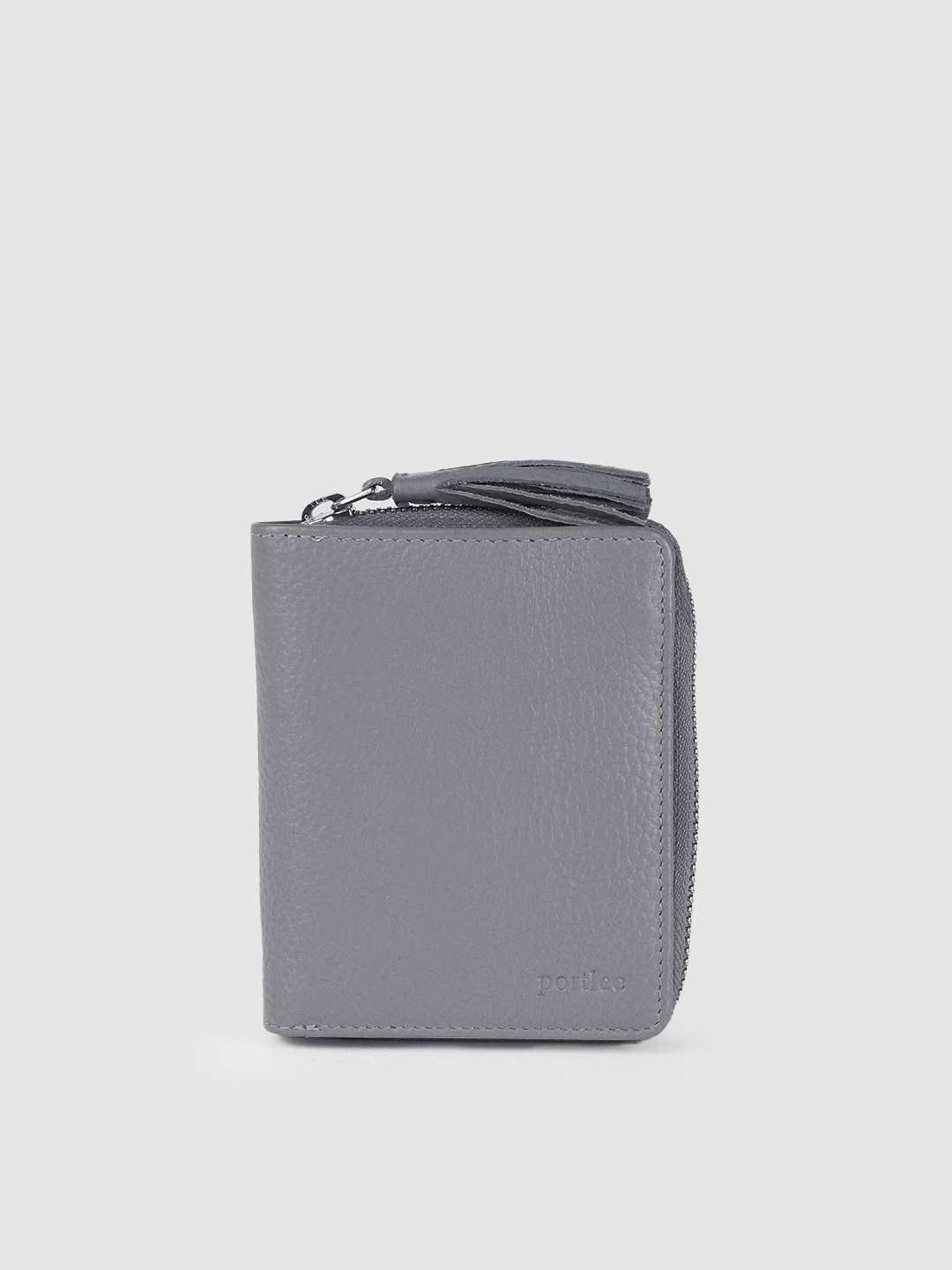 

PORTLEE Women Grey Leather Zip Around Wallet