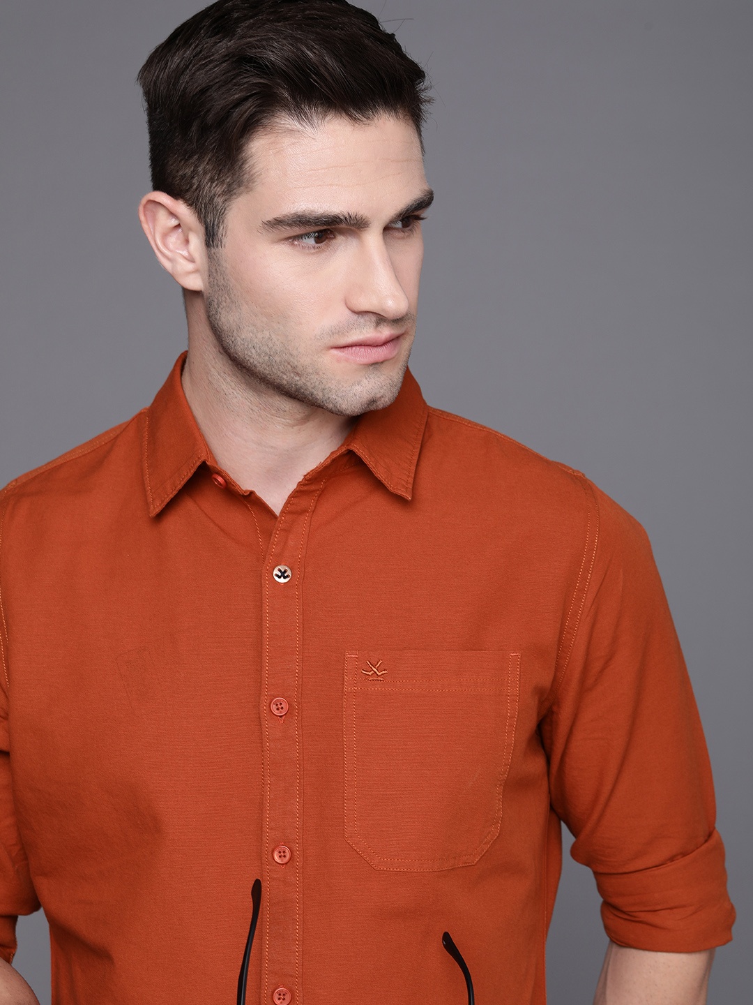 

WROGN Men Rust Orange Slim Fit Casual Shirt