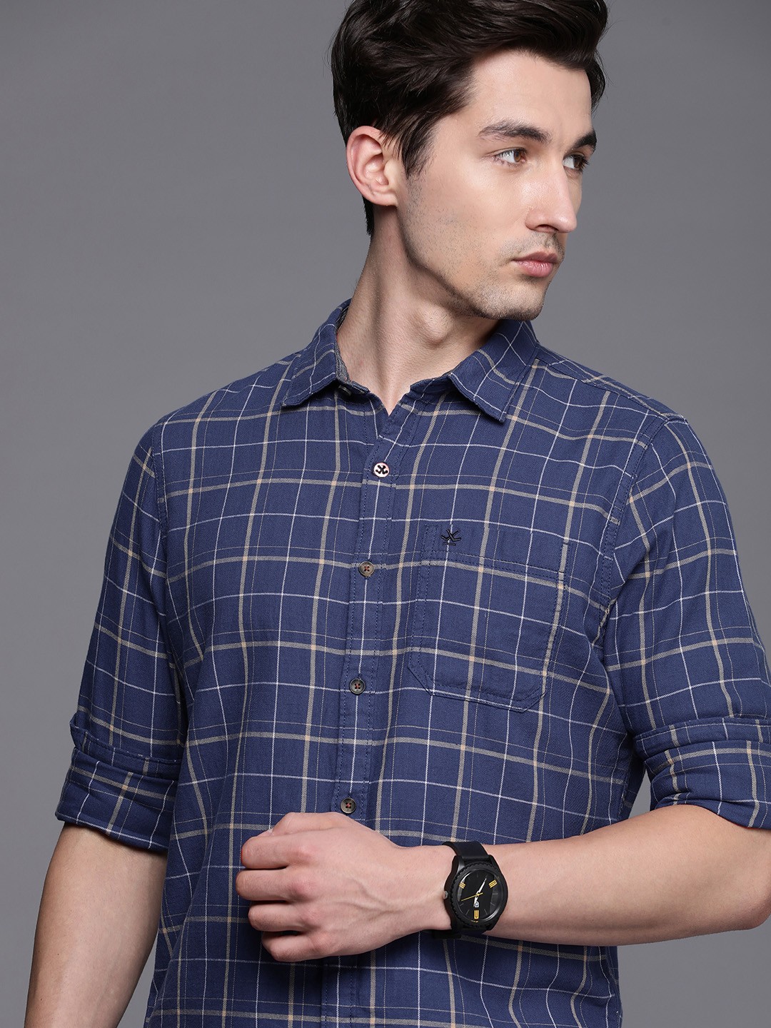 

WROGN Men Blue Slim Fit Checked Casual Shirt