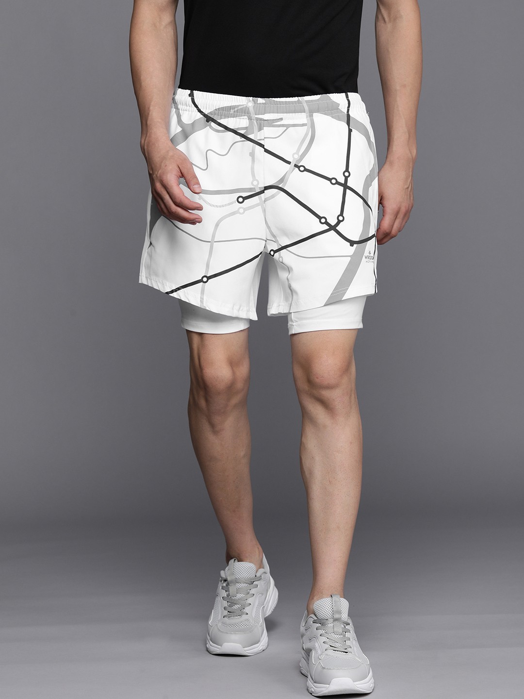 

WROGN ACTIVE Men White & Grey Printed Sports Shorts