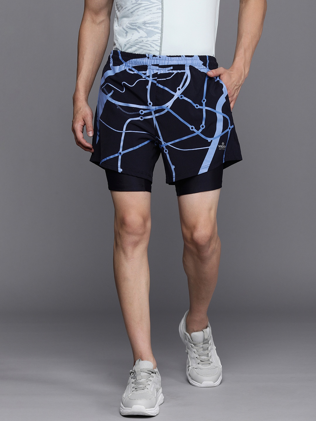 

WROGN ACTIVE Men Navy Blue Typography Printed Sports Shorts