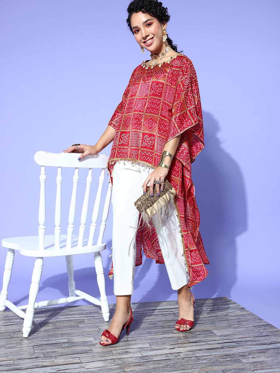 

Rang Gali Deep Red Ethnic Motifs Asymmetric Hemline Top