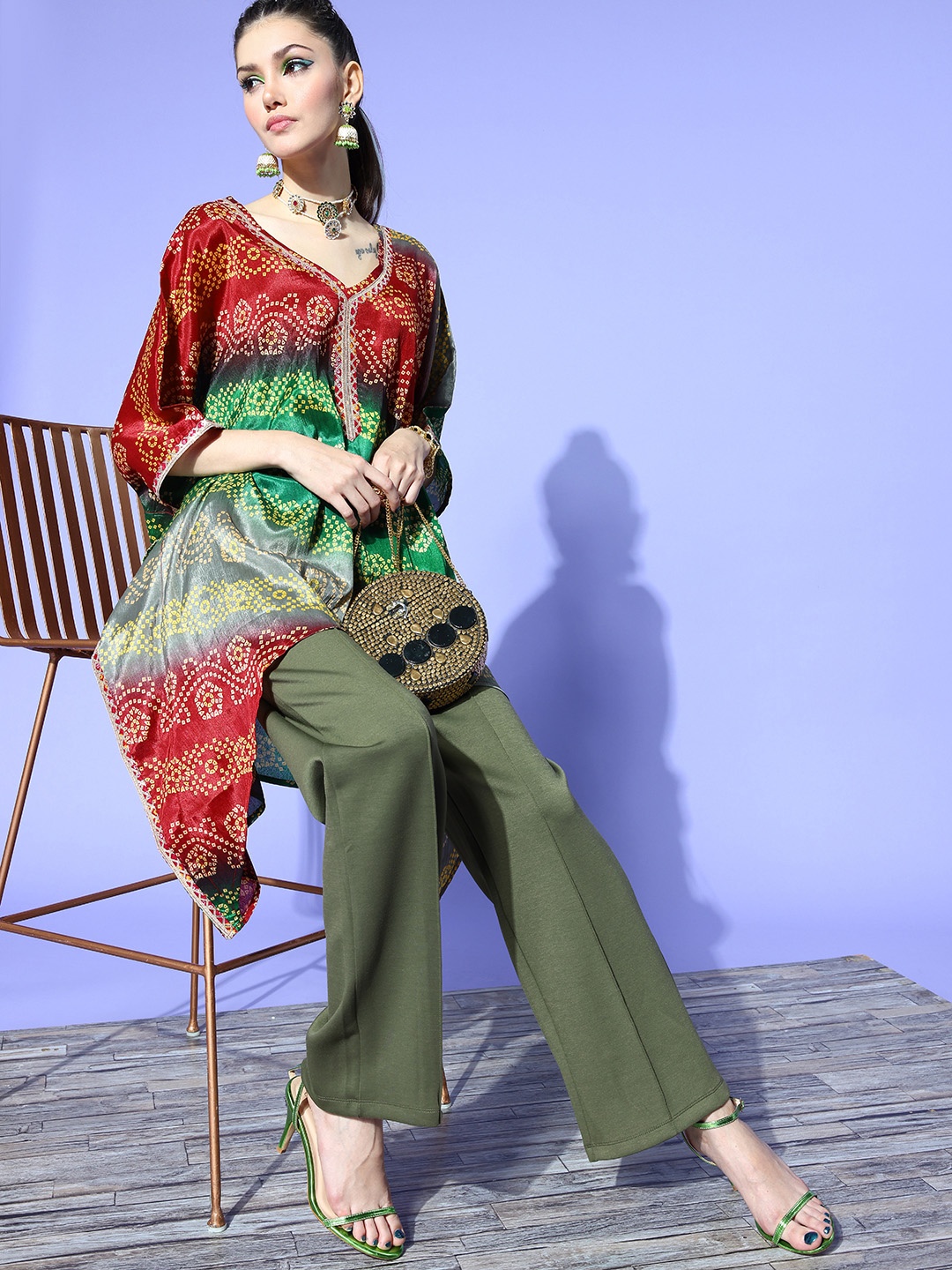 

Rang Gali Red Ethnic Motifs Asymmetric Hemline Top
