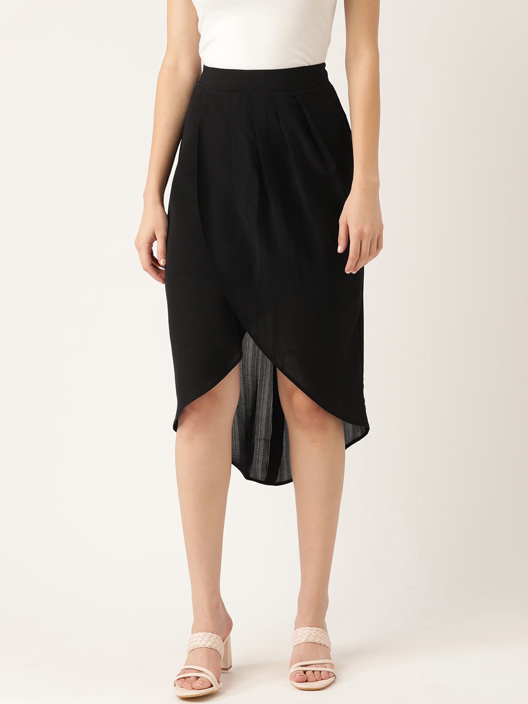 

ROVING MODE Women Black Solid Wrap Midi Skirt