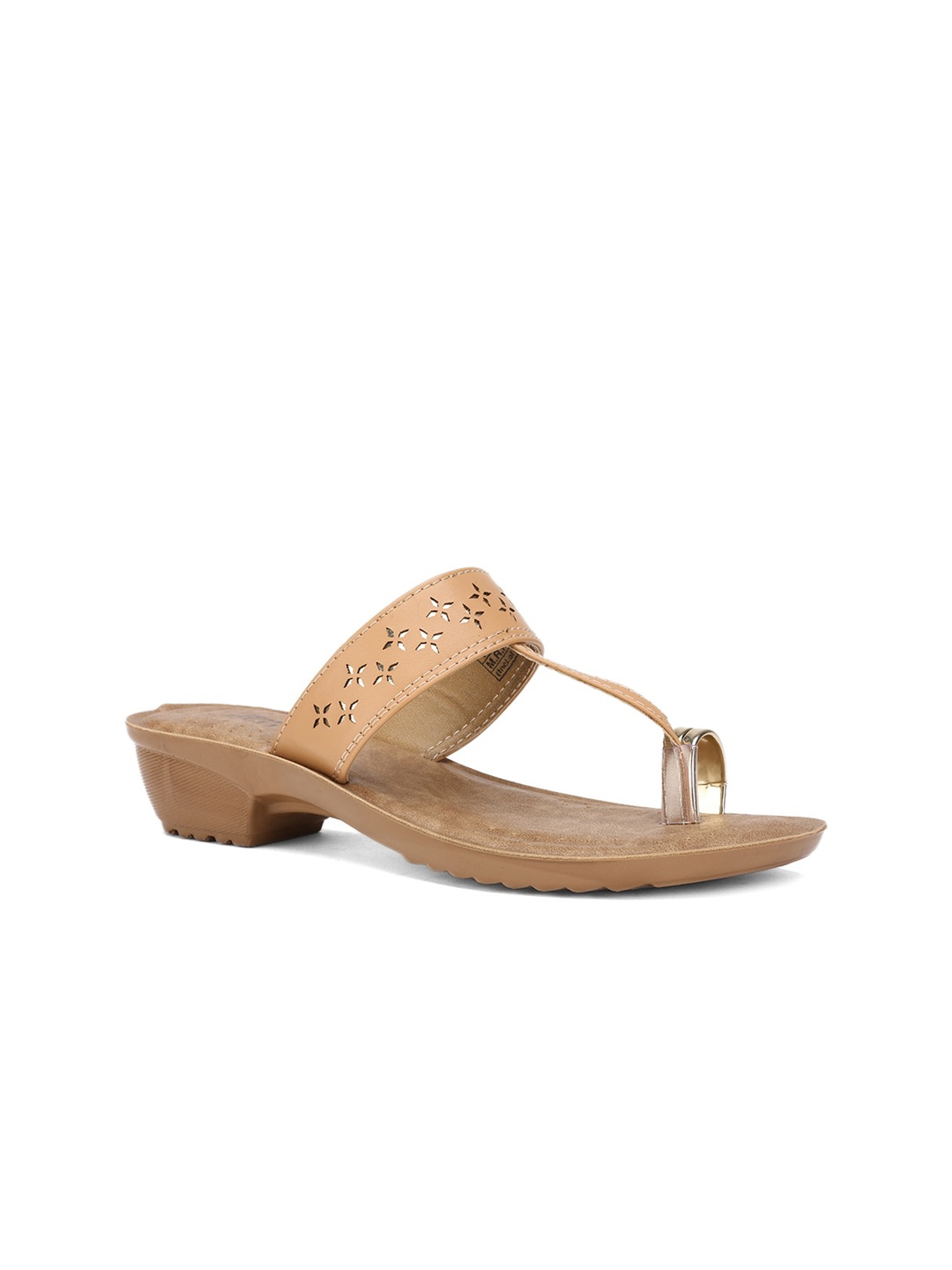 

Bata Beige Textured Block Sandals with Laser Cuts