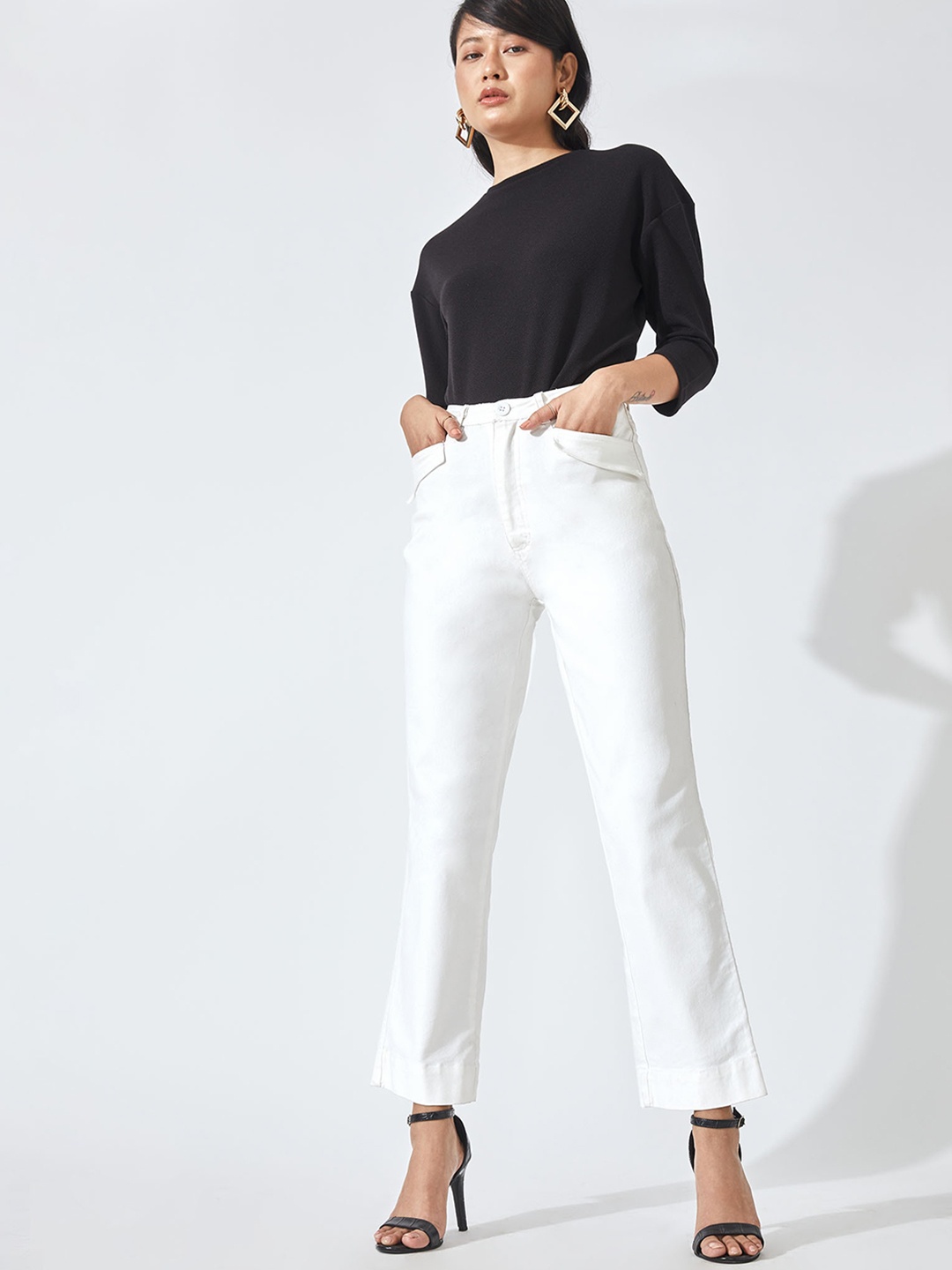 

The Label Life Women White Tapered Fit High-Rise Denim Trousers