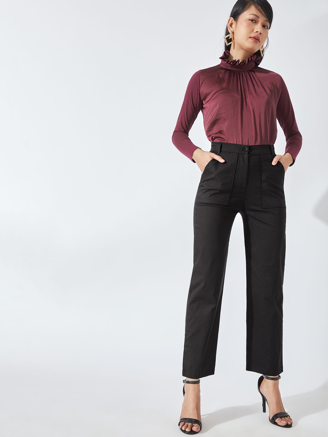 

The Label Life Women Black Flared High-Rise Pants