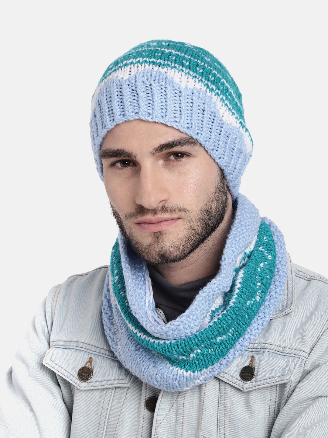 

Magic Needles Men Blue Beanie With Neck Warmer