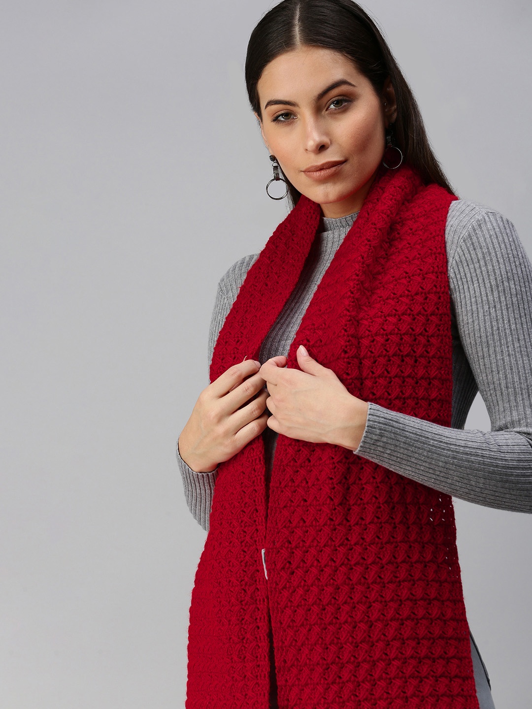

Magic Needles Women Maroon Solid Handmade Muffler