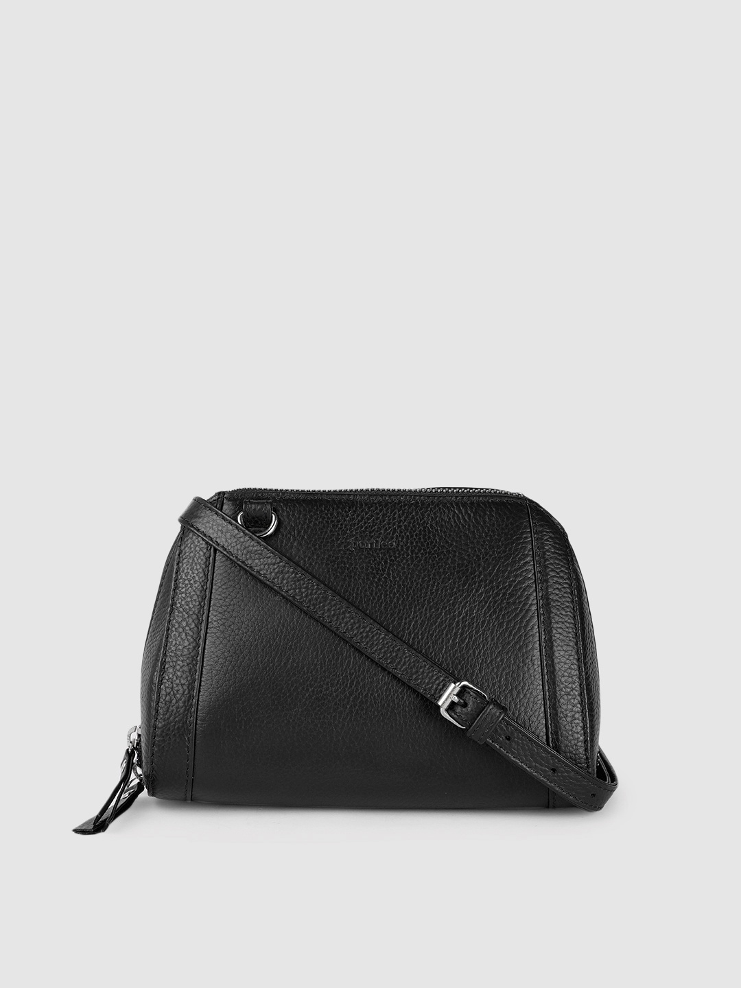 

PORTLEE Black Leather Structured Sling Bag
