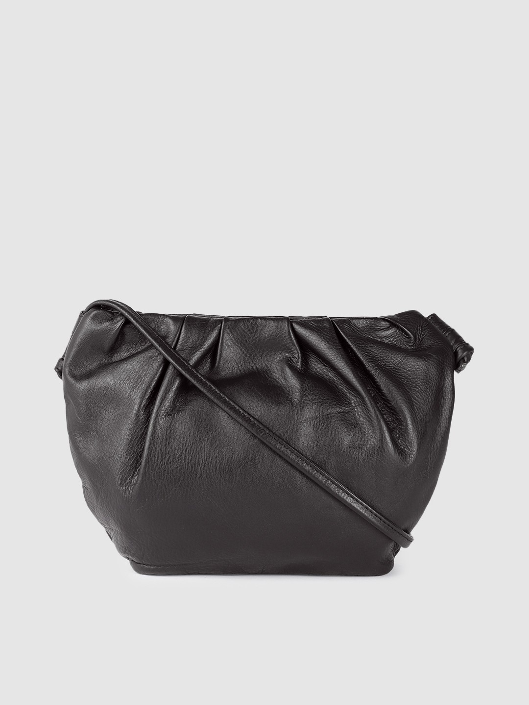 

PORTLEE Black Leather Structured Sling Bag