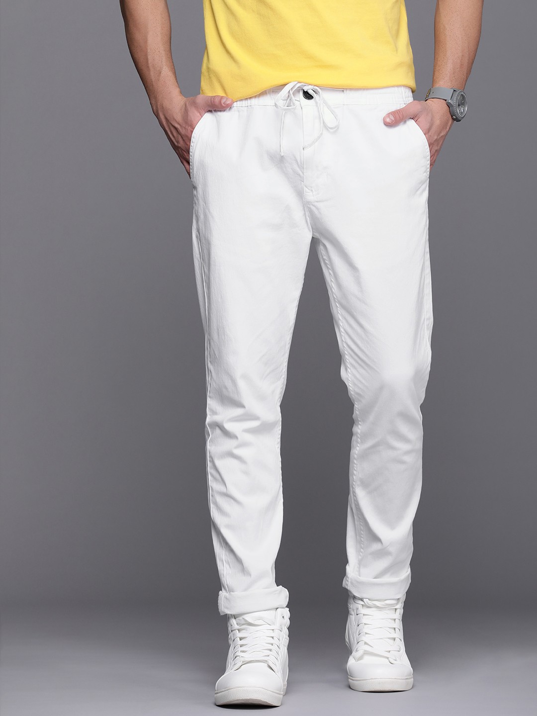 

WROGN Men White Slim Fit Elasticated Trousers