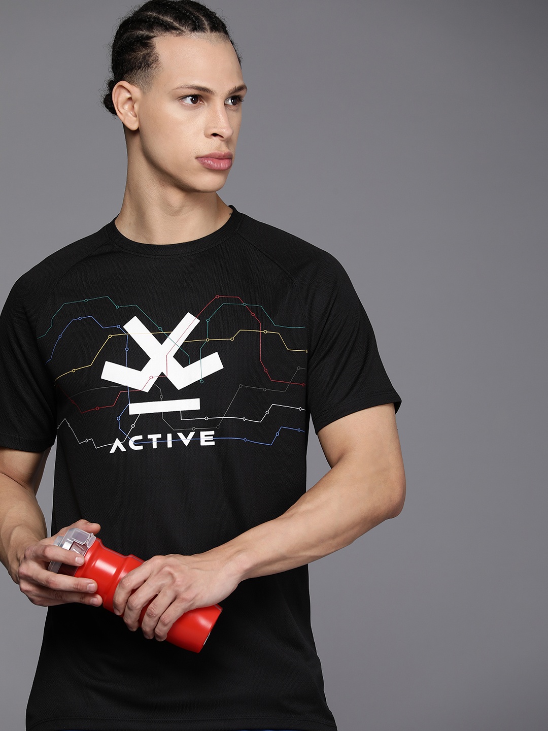

WROGN ACTIVE Men Dry Pro Brand Logo Printed Slim Fit Sports T-shirt, Black