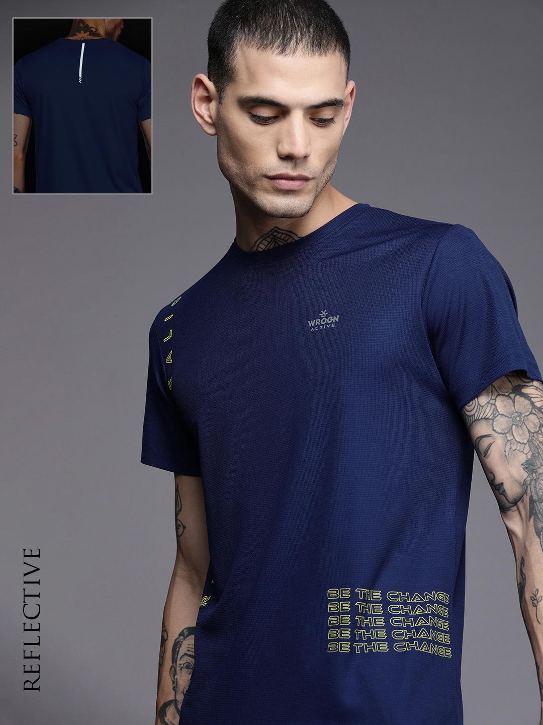 

WROGN ACTIVE Men Navy Blue Typography Printed Slim Fit T-shirt