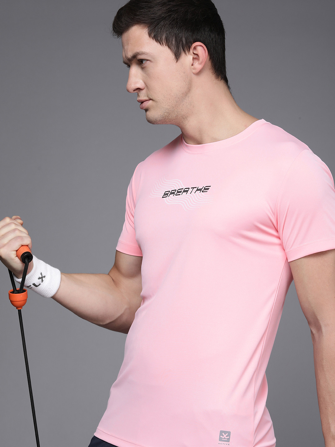 

WROGN ACTIVE Men Pink Typography Printed Dry Pro Slim Fit T-shirt