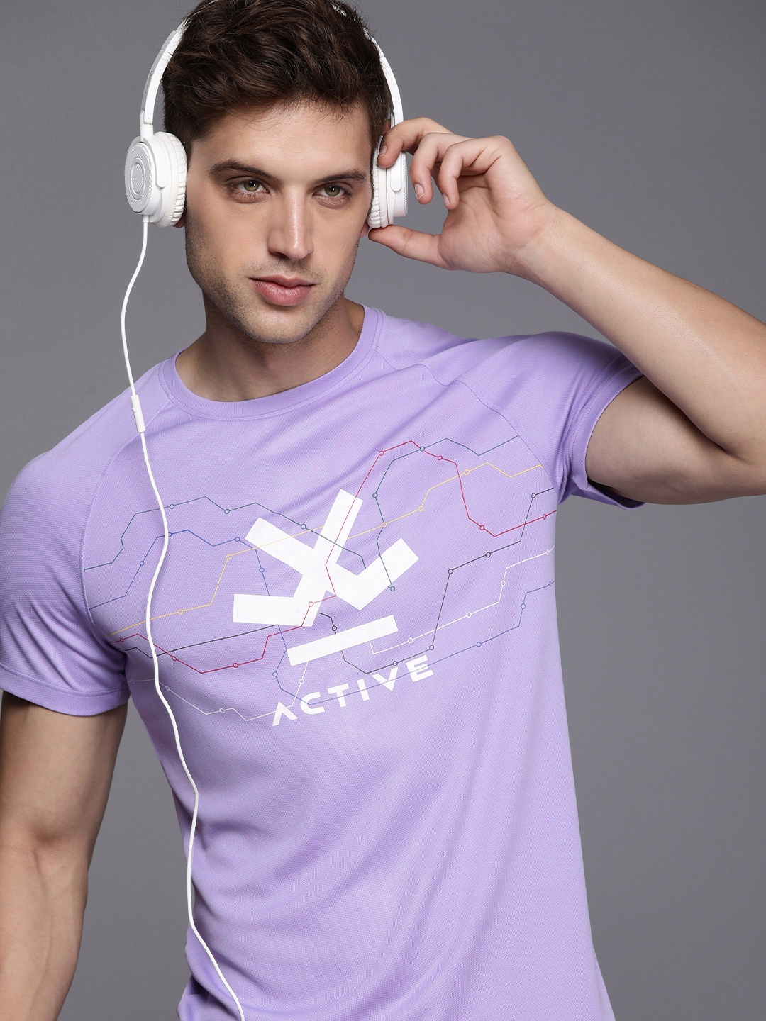 

WROGN ACTIVE Men Brand Logo Printed Slim Fit T-shirt, Lavender
